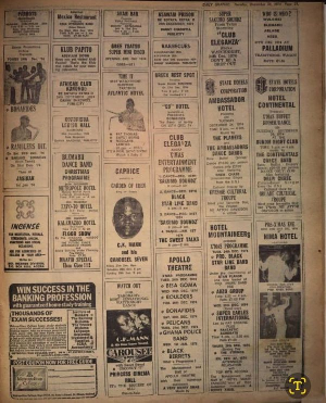 An old newspaper clipping from the 1970's advertising some entertaining events