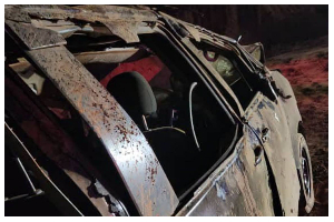 The damaged vehicle after the fatal crash at Abor Junction