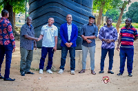 Mark Addo with some football executives in Wa after inspecting the boreholes