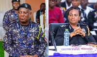 Inspector General of Police (IGP) Christian Tetteh Yohunu (L) with CID Boss Lydia Yaako Donkor (R)