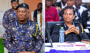 Inspector General of Police (IGP) Christian Tetteh Yohunu (L) with CID Boss Lydia Yaako Donkor (R)