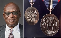 Lawyer Fui Tsikata and a copy of the National Medal