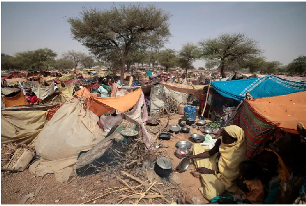 A Sudanese woman who fled the conflict in Sudan's Darfur region