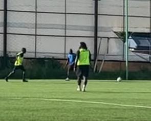 Sulley Muntari in action at a training match at Kwadwo Asamoah Park
