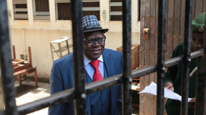 Tendai Biti, a Zimbabwean politician, is seen before his release at the magistrates courts in Harare