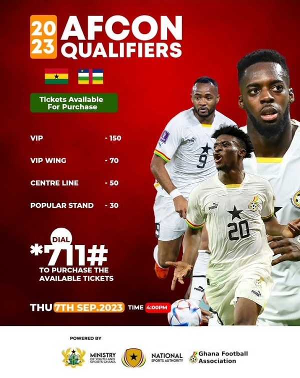 Tickets prices for the Ghana vrs CAR clash