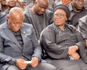 Former President Akufo-Addo (L) with and former Chief of Staff Frema Osei-Opare at Lumba's residence