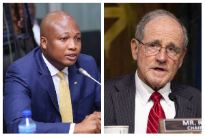 A photo collage of Samuel Okudzeto Ablakwa (L) and Senator James E Risch (R)