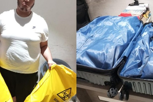The British national (L) and the suitcases of cannabis he attempted to smuggle to Ghana