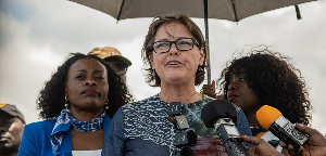 MONUSCO Head Vivian van de Perre addresses the media upon her arrival in Goma, DRC