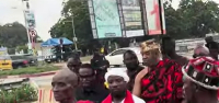 Ga Mantse and his entourage at forecourt of Jubilee House