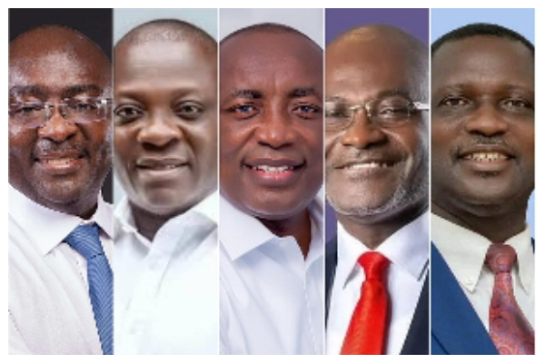 Dr Bawumia (L), Dr Bryan Acheampong, Kwabena Agyapong, Ken Agyapong and Dr Adutwum are in the race