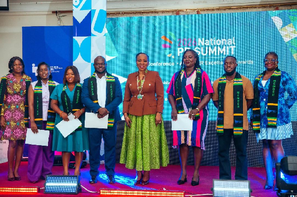 (M) President of the IPR, Ghana, Esther Cobbah with some inducted members of the IPR Ghana