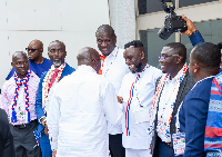 NPP presidential candidate exchanging greetings with some party leaders