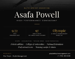 A flyer displaying Asafa Powell's record in athletics