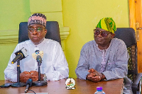 Alhaji Chief Tunde Azeez and Alhaji Chief Fattau El Aziz speaking to the press at the event