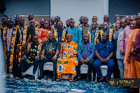 Dr Kwamigah-Atokple (seated 2nd from L) with the MMDCEs and the Presiding Members