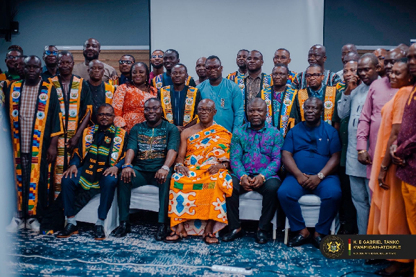 Dr Kwamigah-Atokple (seated 2nd from L) with the MMDCEs and the Presiding Members