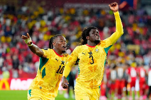 Brandon Thomas-Asante (L) and Caleb Yirenkyi celebrating Ghana's goal against Panama Brandon Thomas-Asante (L) and Caleb Yirenkyi celebrating Ghana's goal against Panama