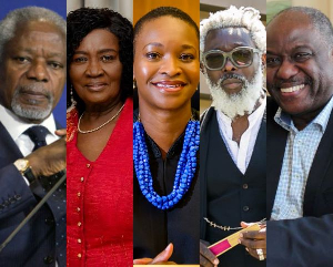L-R: Kofi Annan, Opoku-Agyemang, Maame Ewusi-Mensah Frimpong, T-Michael and Peter Bossman L-R: Kofi Annan, Opoku-Agyemang, Maame Ewusi-Mensah Frimpong, T-Michael and Peter Bossman