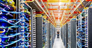 A technician works at an Amazon Web Services AI data centre in New Carlisle