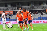 Istanbul Basaksehir defender, Jerome Opoku celebrating his first goal for Basaksehir