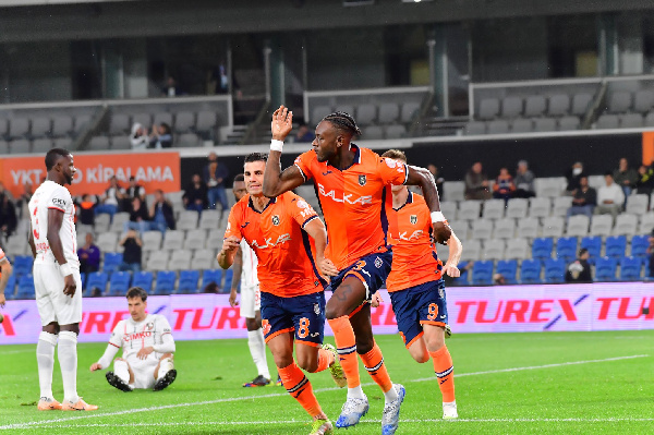 Istanbul Basaksehir defender, Jerome Opoku celebrating his first goal for Basaksehir