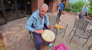 Carlos Queiroz beating the drum during the jama session