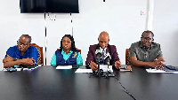 The Bono Regional Director of Health Service, Dr Abdulai Abukari flanked by other health officials