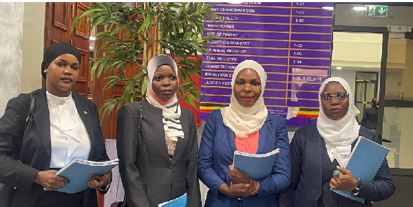 L-R: Muhammad Mariam, Shakira Nabagolooba, Yasimin Kiriswa, Haura Nalubega at Constitutional court