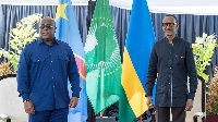 DR Congo President Felix Tshisekedi (left) with Rwanda president, Paul Kagame