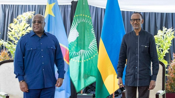DR Congo President Felix Tshisekedi (left) with Rwanda president, Paul Kagame