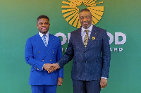 Ga Manste King Tackie Teiko Tsuru II (R) and CEO of GoldBod Sammy Gyamfi (L)