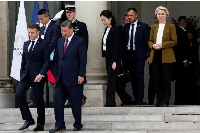 French President and European Commission President Ursula von der Leyen accompany President Xi