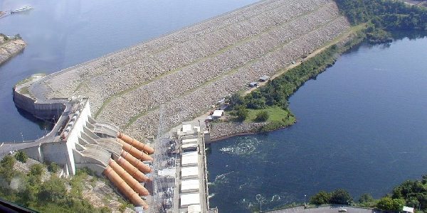 An ariel view of the Akosombo Dam