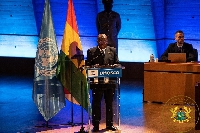 President Akufo-Addo addressing the 215th Meeting of the Executive Board of UNESCO