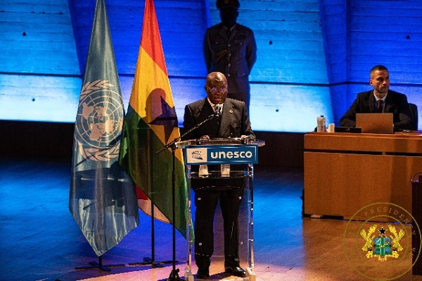 President Akufo-Addo addressing the 215th Meeting of the Executive Board of UNESCO
