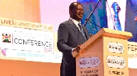 Azimio Leader Raila Odinga addresses delegates during the Biennial Devolution Conference