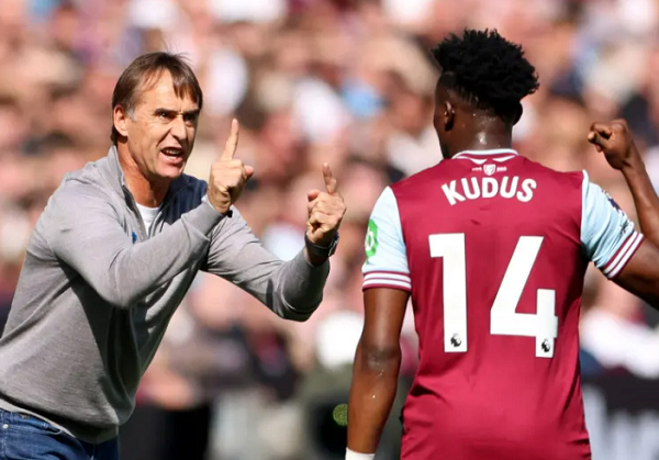 West Ham coach Lopetegui (left) and Mohammed Kudus (right)