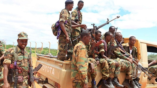 Somalia National Army soldiers on patrol