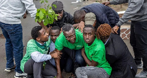 Kenya's former Chief Justice David Maraga (centre) and nine others were arrested Kenya's former Chief Justice David Maraga (centre) and nine others were arrested