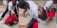 The teacher is seen repeatedly striking the female student before lifting and throwing her