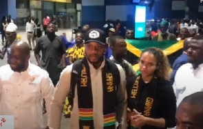 Asafa Powell arrived in Ghana with his wife,  Alyshia Powell