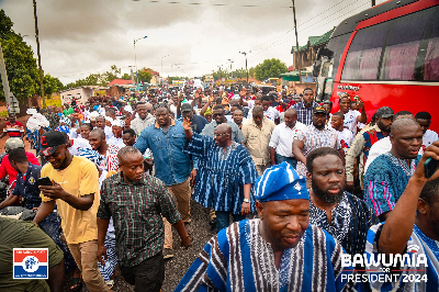 Bawumia is seen greeting some people in the North East Region