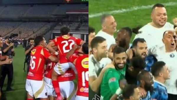 Al Ahly (L) and Pyramids (R) celebrating winning the league title
