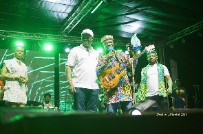 Emmanuel Armah Kofi Buah with one of the musicians he honoured