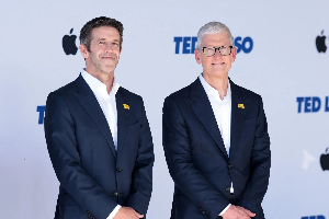 Tim Cook (R) will receive a $47 million compensation package while John Ternus (L) gets $58 million