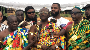 Daasebre Ofosu Kawbi Ayebiahwe (M) speaking at the launch