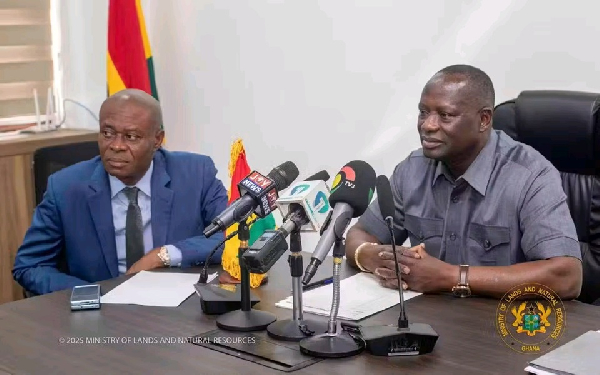 Emmanuel Kofi Armah-Buah (R) is the Minister of Lands and Natural Resources