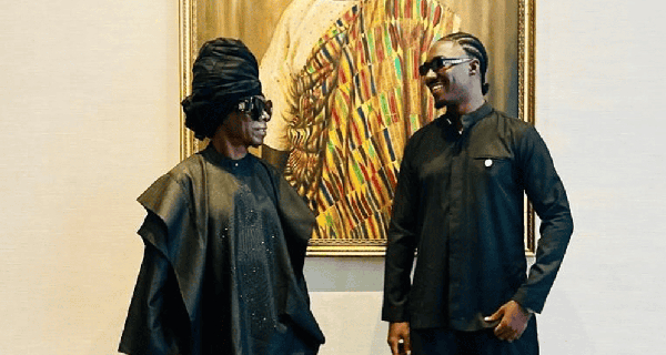 Legendary Ghanaian highlife musician Kojo Antwi (L) and his son